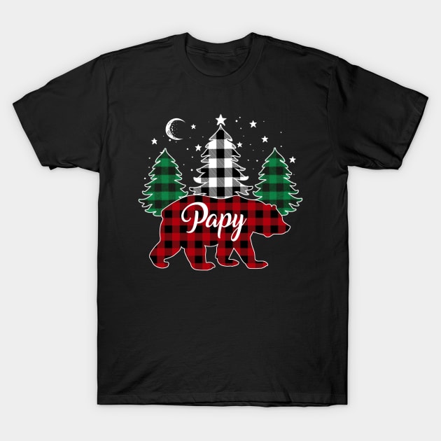 Papy Bear Buffalo Red Plaid Matching Family Christmas T-Shirt by Marang